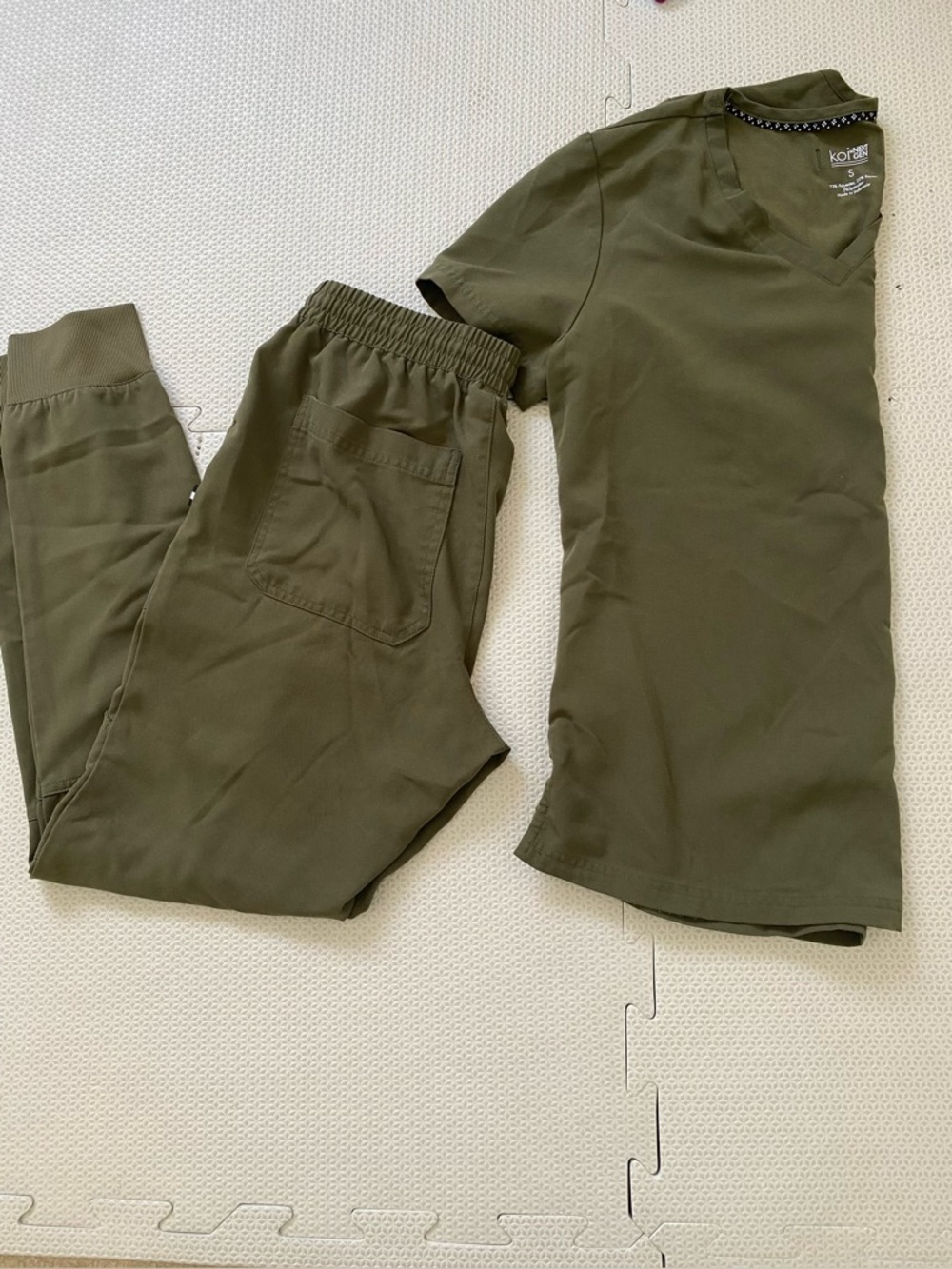 koi Olive Green V-Neck Scrub Top and Jogger Pants